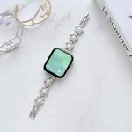 Metal Bracelet Watch Band For Apple Watch Series 8&7 45mm / SE 2&6&SE&5&4 44mm / 3&2&1 42mm(Pearl Flower Silver)