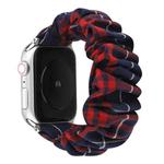 For Apple Watch Series 7 45mm / 6 & SE & 5 & 4 44mm / 3 & 2 & 1 42mm Cloth + Stainless Steel Hair Ring Watch Band(Red Blue Grid)