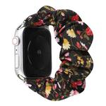 For Apple Watch Ultra 49mm / Series 8&7 45mm / SE 2&6&SE&5&4 44mm / 3&2&1 42mm Cloth + Stainless Steel Hair Ring Watch Band(Small Floral)