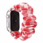 For Apple Watch Series 7 45mm / 6 & SE & 5 & 4 44mm / 3 & 2 & 1 42mm Plaid Pattern Cloth + Stainless Steel Hair Ring Watch Band(Red)