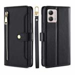 For Motorola Moto G53 5G/G13 4G/G23 4G Sheep Texture Cross-body Zipper Wallet Leather Phone Case(Black)