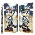 For Motorola Moto E13 3D Painted Leather Phone Case(Naughty Cat)