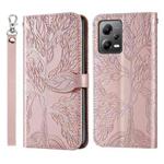 For Xiaomi Poco X5 Life Tree Embossing Pattern Leather Phone Case(Rose Gold)