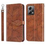 For Xiaomi Poco X5 Life Tree Embossing Pattern Leather Phone Case(Brown)
