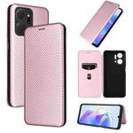 For Honor X7a Carbon Fiber Texture Flip Leather Phone Case(Pink)