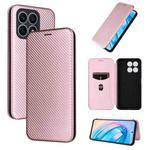 For Honor X8a Carbon Fiber Texture Flip Leather Phone Case(Pink)