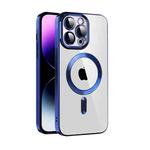 For iPhone 14 Pro CD Texture Plating TPU MagSafe Phone Case with Lens Film(Royal Blue)