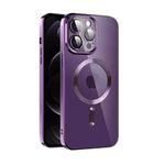 For iPhone 12 CD Texture Plating TPU MagSafe Phone Case with Lens Film(Dark Purple)