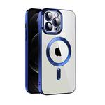 For iPhone 12 CD Texture Plating TPU MagSafe Phone Case with Lens Film(Royal Blue)