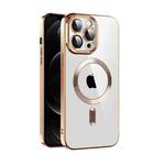 For iPhone 12 CD Texture Plating TPU MagSafe Phone Case with Lens Film(Brown)