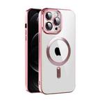 For iPhone 12 CD Texture Plating TPU MagSafe Phone Case with Lens Film(Pink)