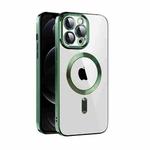 For iPhone 12 Pro CD Texture Plating TPU MagSafe Phone Case with Lens Film(Dark Green)
