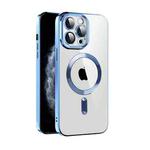 For iPhone 11 CD Texture Plating TPU MagSafe Phone Case with Lens Film(Sierra Blue)
