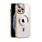 For iPhone 11 CD Texture Plating TPU MagSafe Phone Case with Lens Film(Brown)