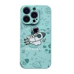 For iPhone 14 Plus Liquid Silicone Straight Side Phone Case(Green Astronaut)