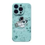 For iPhone 14 Pro Liquid Silicone Straight Side Phone Case(Green Astronaut)
