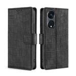 For OPPO Reno8 T 5G/A1 Pro 5G Skin Feel Crocodile Magnetic Clasp Leather Phone Case(Black)