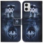 For Motorola Moto G73 Coloured Drawing Flip Leather Phone Case(Wolf and Dog)