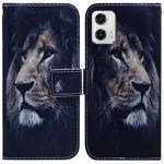 For Motorola Moto G73 Coloured Drawing Flip Leather Phone Case(Lion)