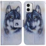 For Motorola Moto G73 Coloured Drawing Flip Leather Phone Case(White Wolf)