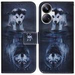 For Realme 10 Pro+ Coloured Drawing Flip Leather Phone Case(Wolf and Dog)
