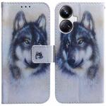 For Realme 10 Pro+ Coloured Drawing Flip Leather Phone Case(White Wolf)