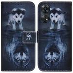 For OPPO Reno8 T 4G Coloured Drawing Flip Leather Phone Case(Wolf and Dog)