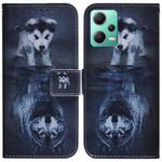 For Xiaomi Redmi Note 12 5G Coloured Drawing Flip Leather Phone Case(Wolf and Dog)