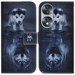 For Honor 70 Coloured Drawing Flip Leather Phone Case(Wolf and Dog)