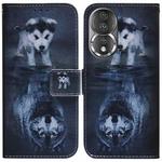 For Honor 80 Coloured Drawing Flip Leather Phone Case(Wolf and Dog)