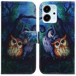 For Honor 80 SE Coloured Drawing Flip Leather Phone Case(Oil Painting Owl)