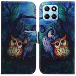 For Honor X8 5G Coloured Drawing Flip Leather Phone Case(Oil Painting Owl)