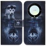 For Honor X9a Coloured Drawing Flip Leather Phone Case(Wolf and Dog)