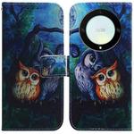 For Honor X9a Coloured Drawing Flip Leather Phone Case(Oil Painting Owl)