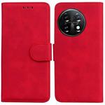 For OnePlus 11 Skin Feel Pure Color Flip Leather Phone Case(Red)