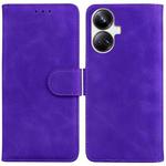 For Realme 10 Pro+ Skin Feel Pure Color Flip Leather Phone Case(Purple)