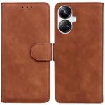 For Realme 10 Pro+ Skin Feel Pure Color Flip Leather Phone Case(Brown)