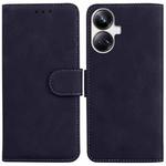 For Realme 10 Pro+ Skin Feel Pure Color Flip Leather Phone Case(Black)