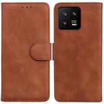 For Xiaomi 13 5G Skin Feel Pure Color Flip Leather Phone Case(Brown)