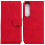 For Sony Xperia 1 IV 2023 Skin Feel Pure Color Flip Leather Phone Case(Red)