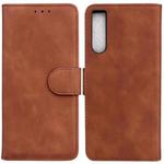 For Sony Xperia 10 IV 2023 Skin Feel Pure Color Flip Leather Phone Case(Brown)