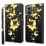 For Motorola Moto G13 / G23 / G53 3D Painting Pattern Leather Phone Case(Gold Butterfly)