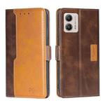 For Motorola Moto G53 5G/G13 4G/G23 4G Contrast Color Side Buckle Leather Phone Case(Dark Brown + Gold)