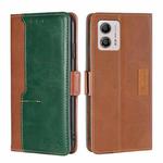 For Motorola Moto G53 5G/G13 4G/G23 4G Contrast Color Side Buckle Leather Phone Case(Light Brown + Green)