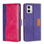 For Motorola Moto G73 5G Contrast Color Side Buckle Leather Phone Case(Purple + Rose Red)