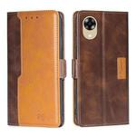 For OPPO A17k 4G Contrast Color Side Buckle Leather Phone Case(Dark Brown + Gold)