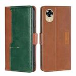For OPPO A17k 4G Contrast Color Side Buckle Leather Phone Case(Light Brown + Green)