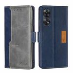 For OPPO Reno8 T 4G Contrast Color Side Buckle Leather Phone Case(Blue + Grey)