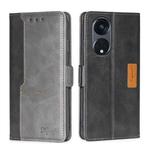 For OPPO Reno8 T 5G/A1 Pro 5G Contrast Color Side Buckle Leather Phone Case(Black + Grey)