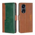 For OPPO Reno8 T 5G/A1 Pro 5G Contrast Color Side Buckle Leather Phone Case(Light Brown + Green)